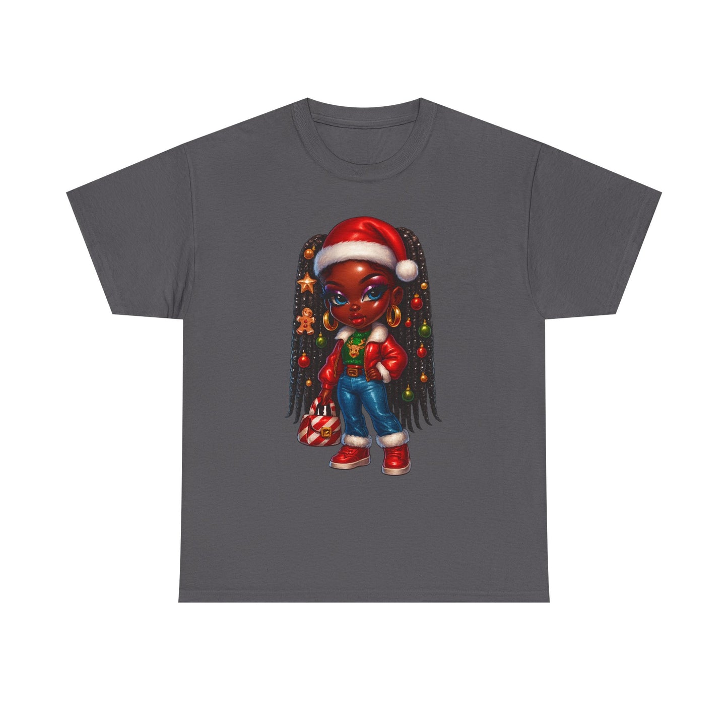 Christmas Girl Tee — Cute Black Girl Santa Graphic T-Shirt