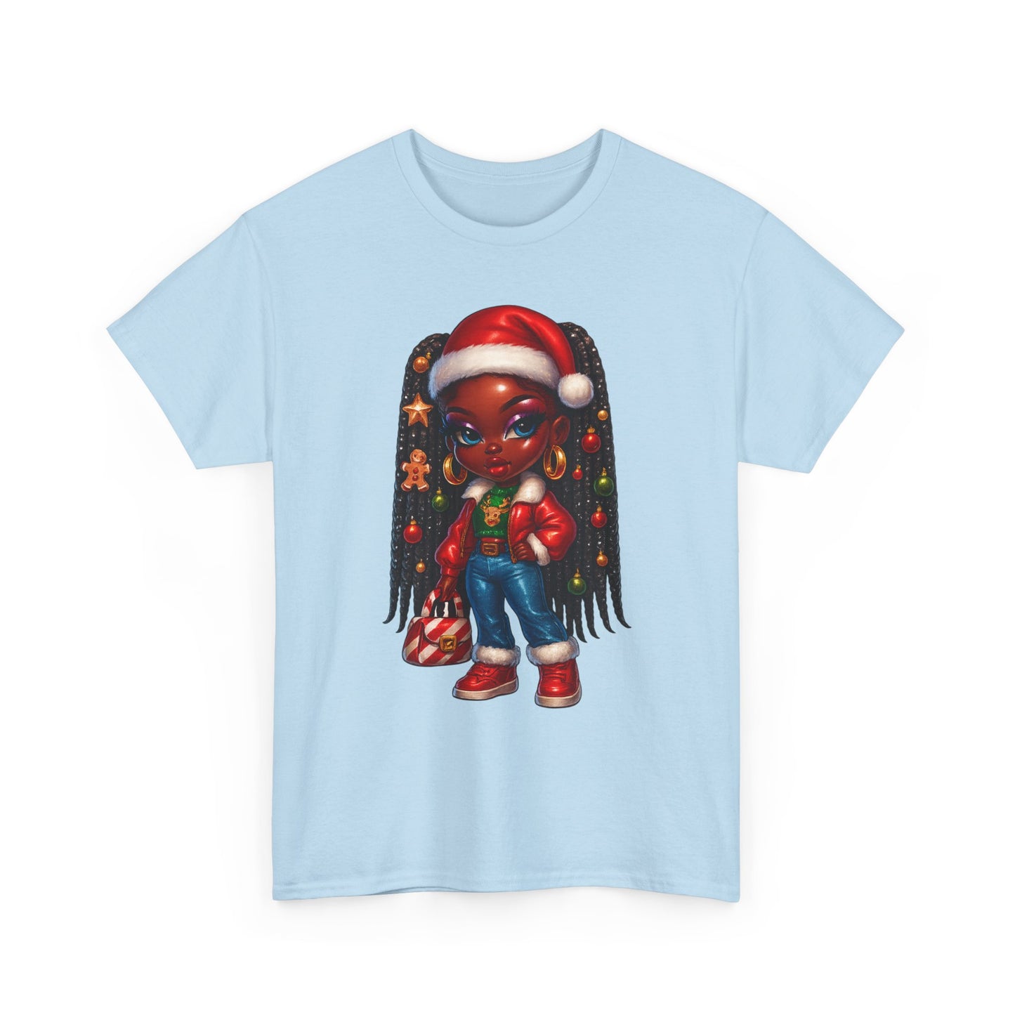 Christmas Girl Tee — Cute Black Girl Santa Graphic T-Shirt