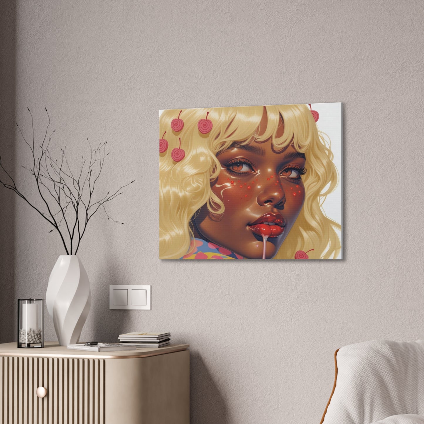Art Canvas Print — Blonde Cherry Girl Wall Art