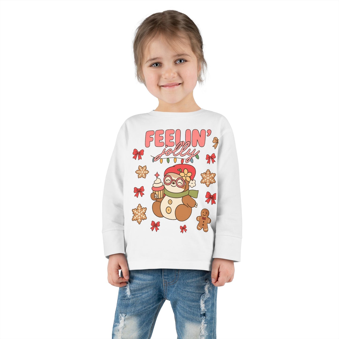 Toddler Long Sleeve Tee — Cute Holiday Dolls Graphic Kids Shirt