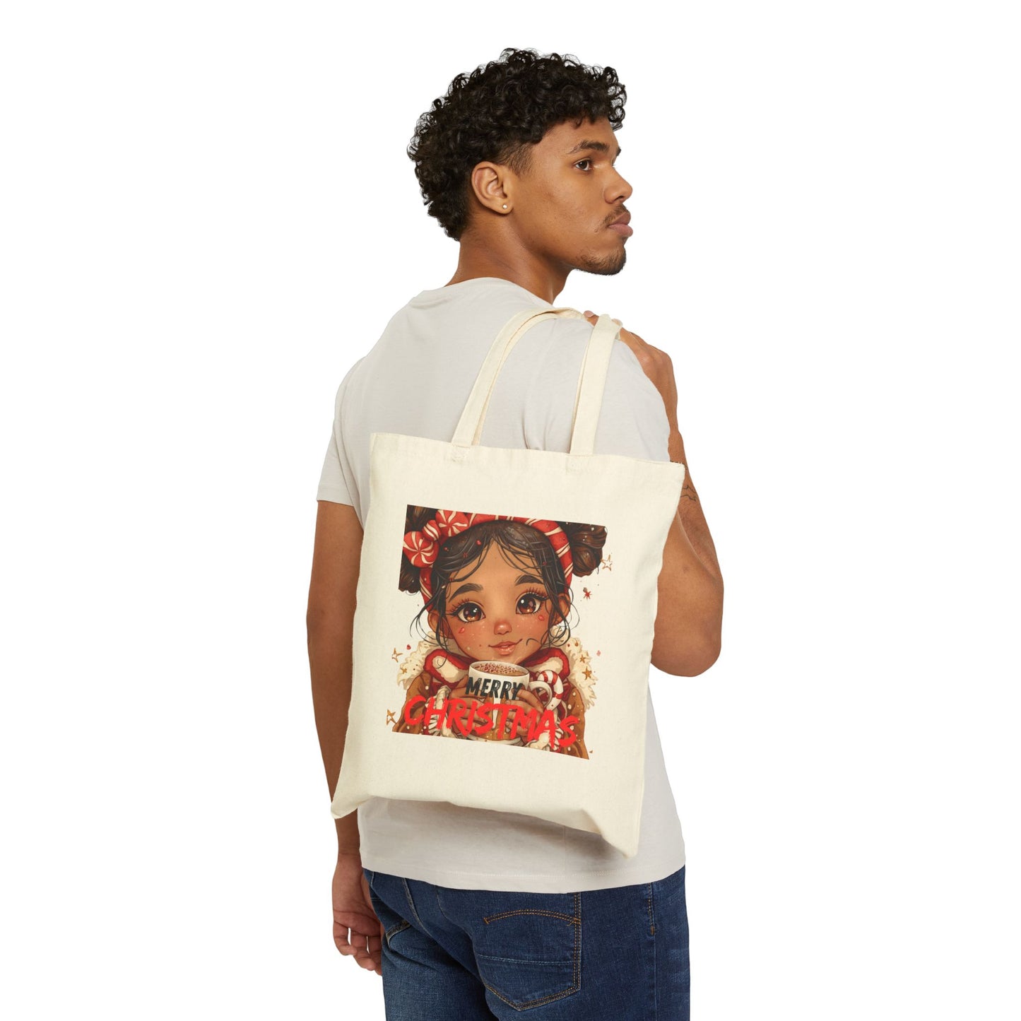 Christmas Girl Canvas Tote Bag — Merry Christmas Holiday Shopper