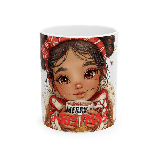 Christmas Girl Ceramic Mug — Merry Christmas Hot Cocoa Holiday Gift (11oz & 15oz)