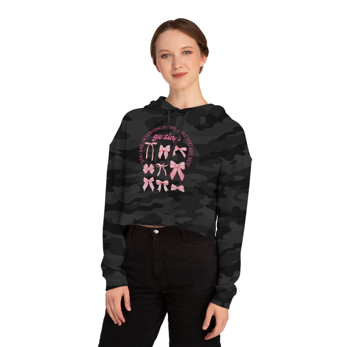 Inspirational Women’s Cropped Hooded Sweatshirt - Great Things Await & You Deserve Love