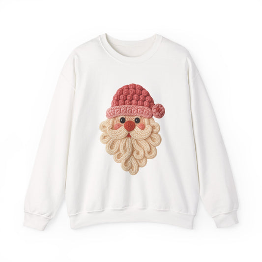 Santa Knit Face Sweatshirt — Cute Crochet Bearded Santa Christmas Crewneck