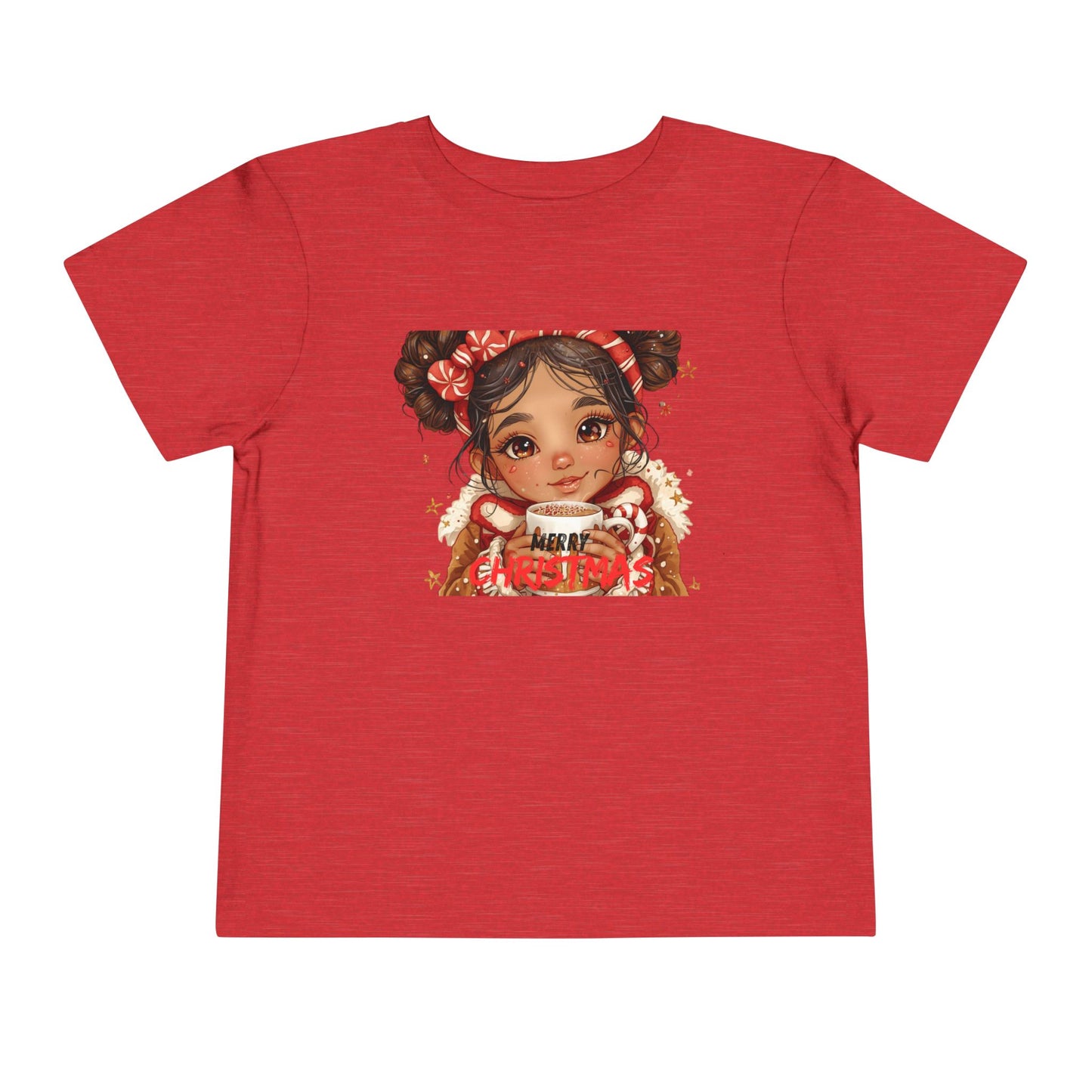 Toddler Tee — Cute Girl Holding Hot Cocoa Illustration (Holiday Cozy Kids Shirt)