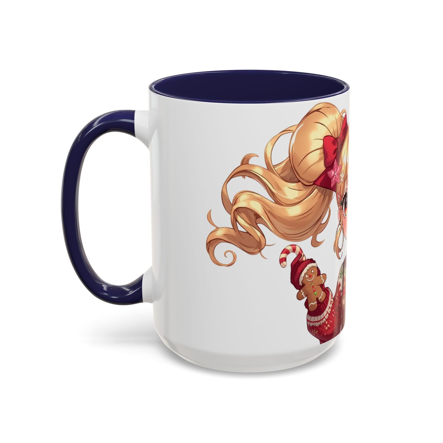 Cute Anime Girl Christmas Accent Coffee Mug — Holiday Sweater & Reindeer (11/15oz)