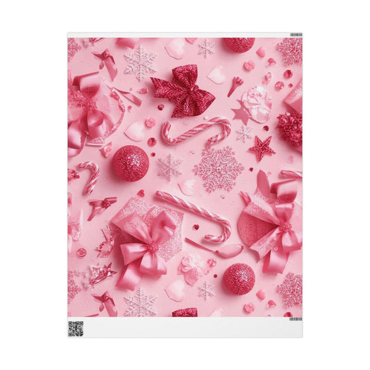 Pink Holiday Gift Wrap — Candy Cane & Ornaments Wrapping Paper