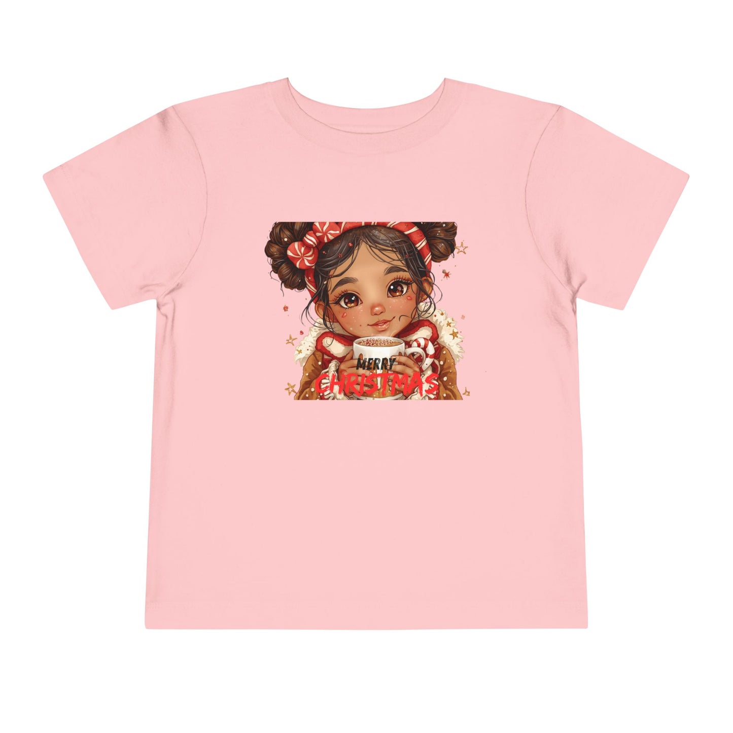 Toddler Tee — Cute Girl Holding Hot Cocoa Illustration (Holiday Cozy Kids Shirt)
