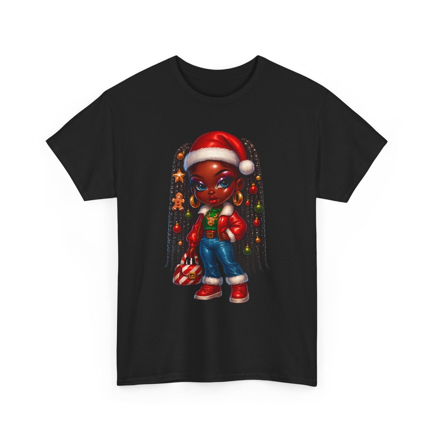 Christmas Girl Tee — Cute Black Girl Santa Graphic T-Shirt