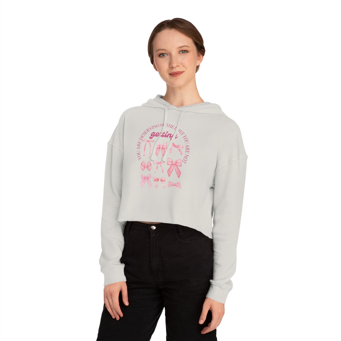 Inspirational Women’s Cropped Hooded Sweatshirt - Great Things Await & You Deserve Love