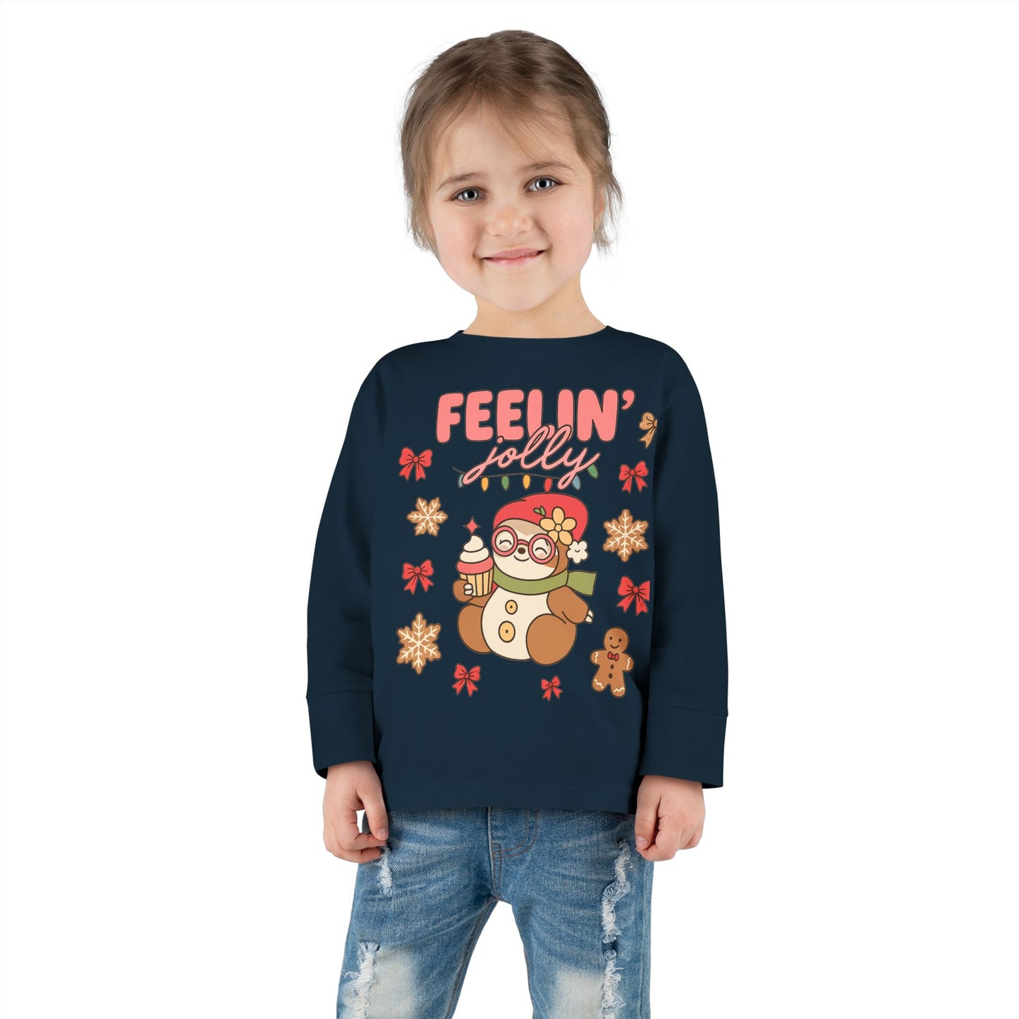 Toddler Long Sleeve Tee — Cute Holiday Dolls Graphic Kids Shirt