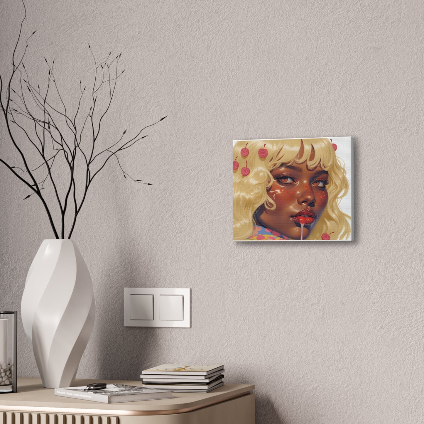Art Canvas Print — Blonde Cherry Girl Wall Art