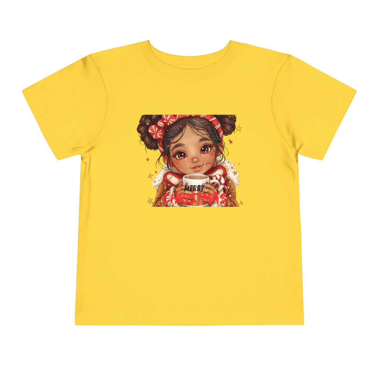 Toddler Tee — Cute Girl Holding Hot Cocoa Illustration (Holiday Cozy Kids Shirt)
