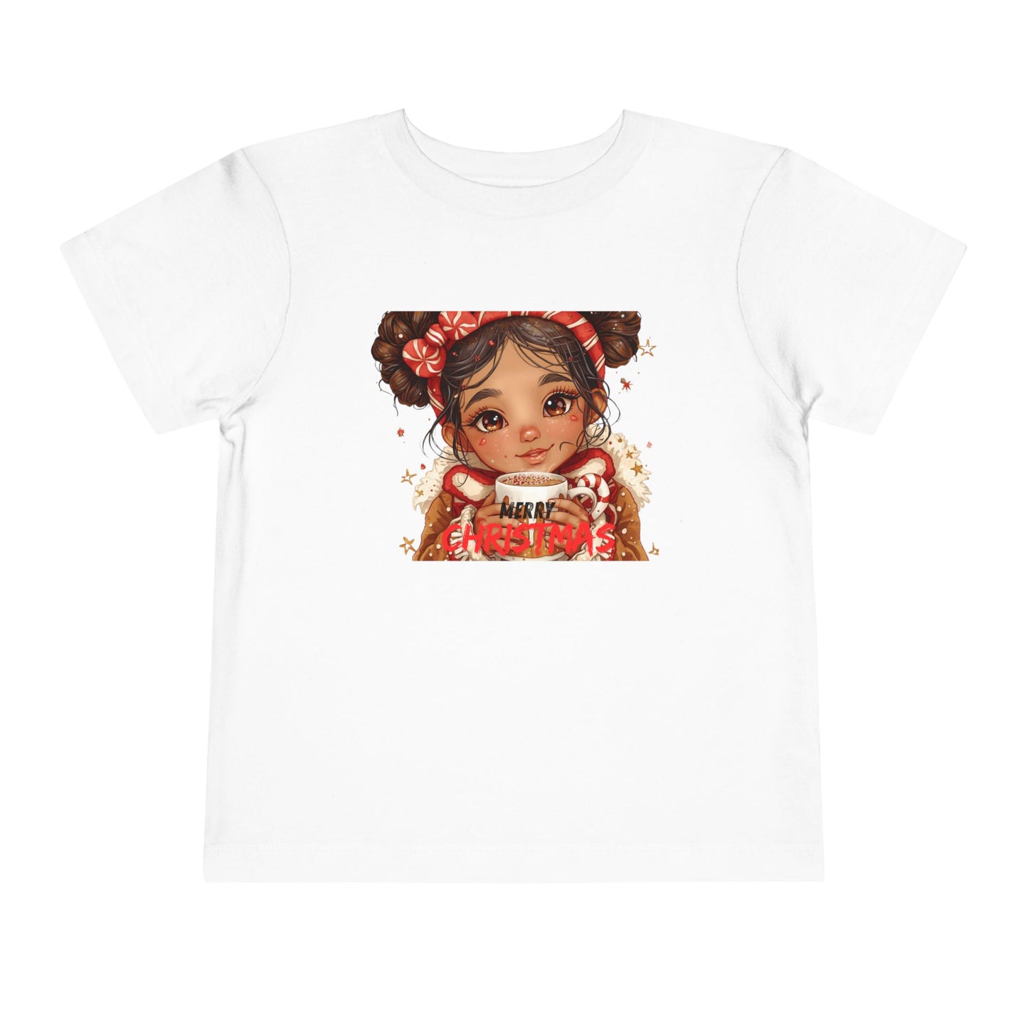 Toddler Tee — Cute Girl Holding Hot Cocoa Illustration (Holiday Cozy Kids Shirt)