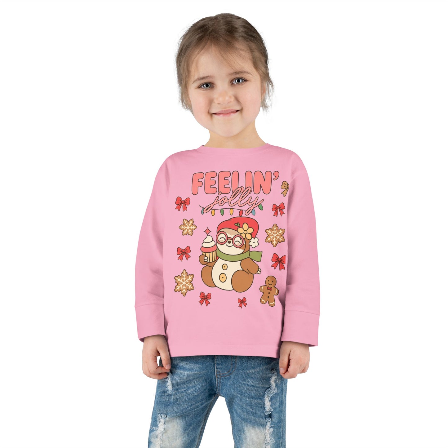 Toddler Long Sleeve Tee — Cute Holiday Dolls Graphic Kids Shirt