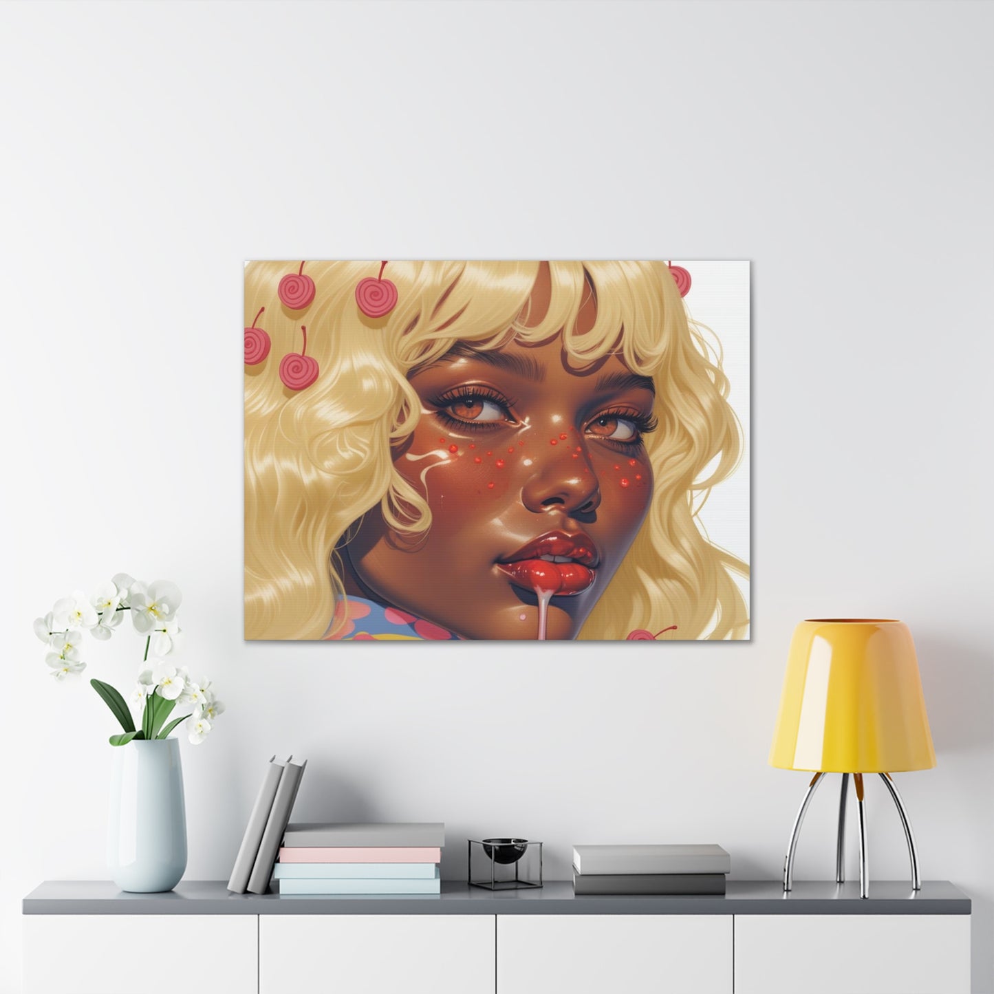 Art Canvas Print — Blonde Cherry Girl Wall Art