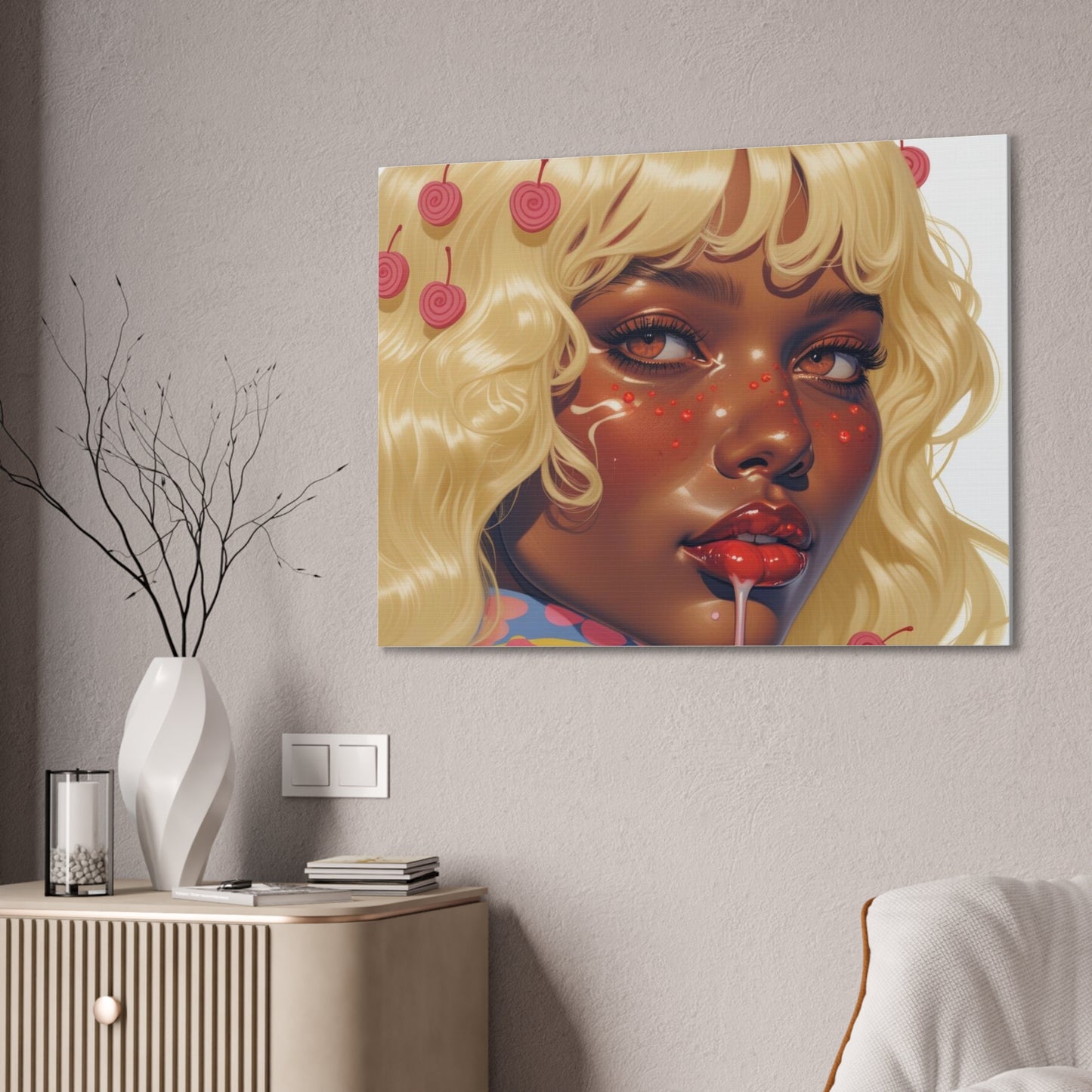 Art Canvas Print — Blonde Cherry Girl Wall Art