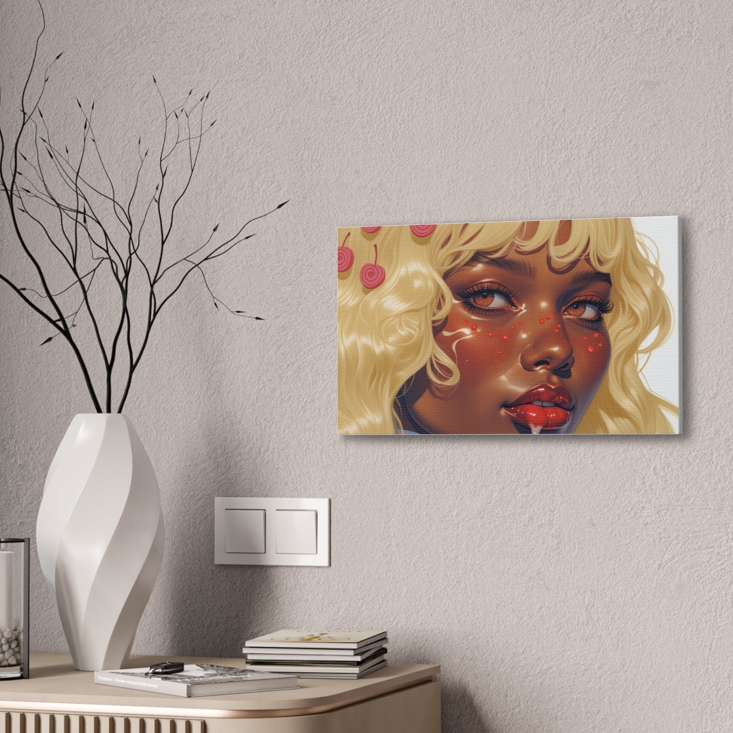 Art Canvas Print — Blonde Cherry Girl Wall Art