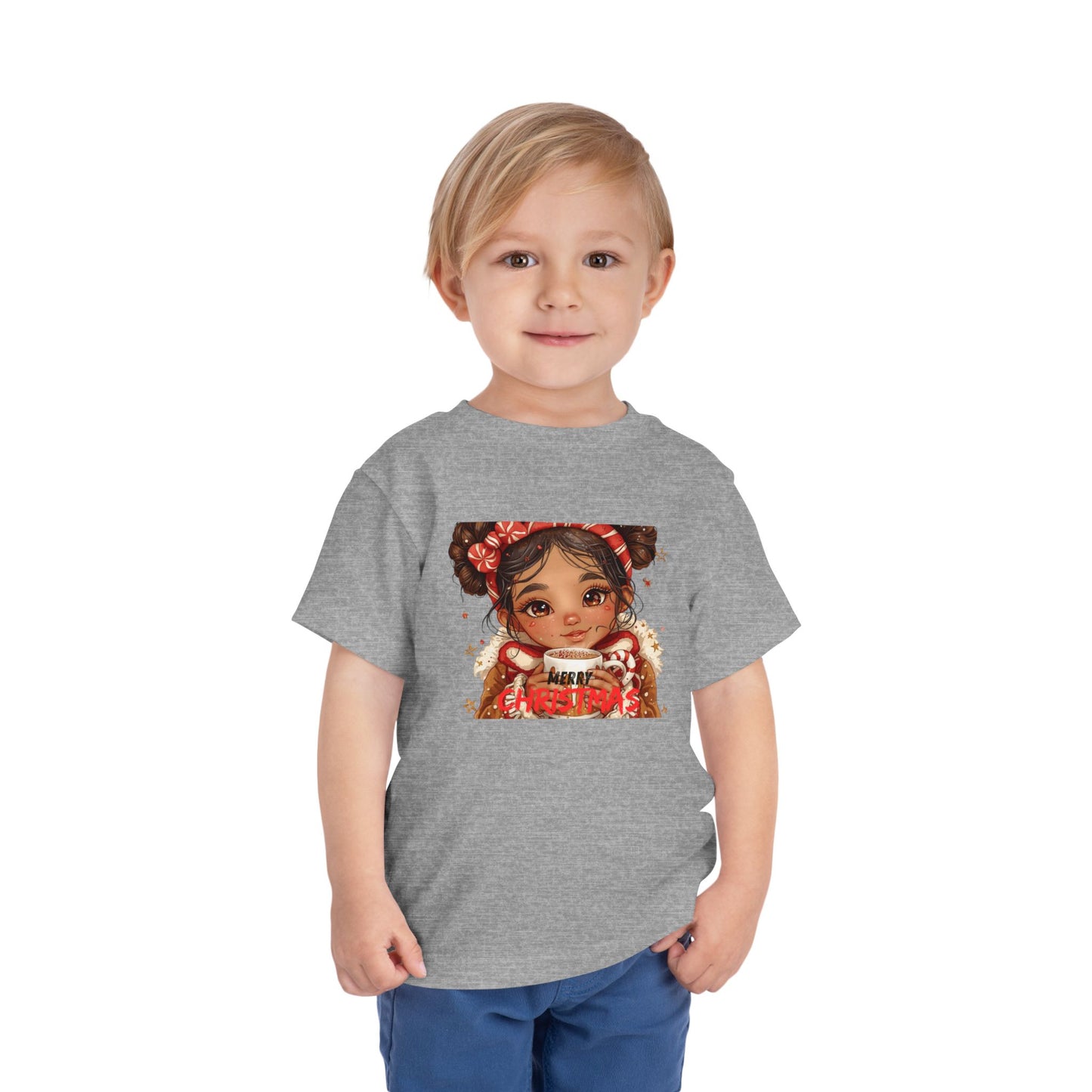 Toddler Tee — Cute Girl Holding Hot Cocoa Illustration (Holiday Cozy Kids Shirt)