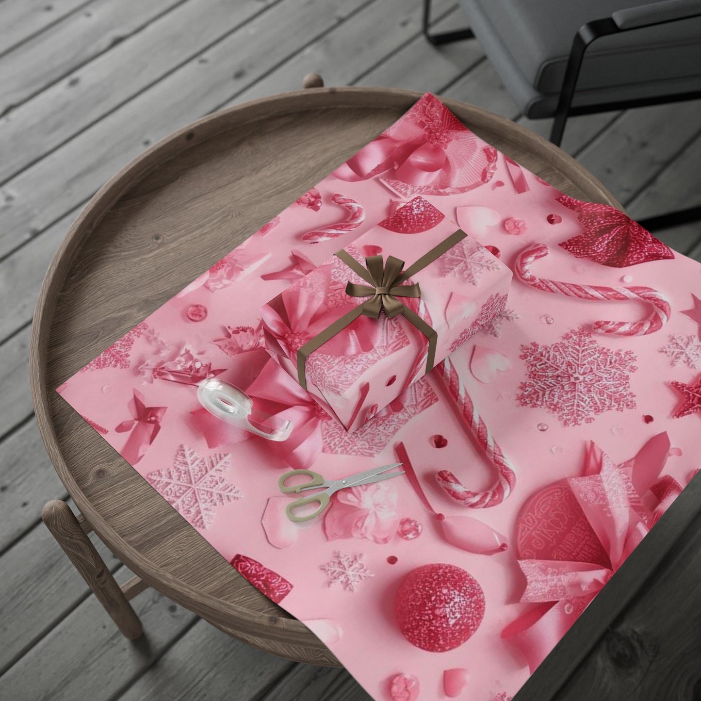 Pink Holiday Gift Wrap — Candy Cane & Ornaments Wrapping Paper