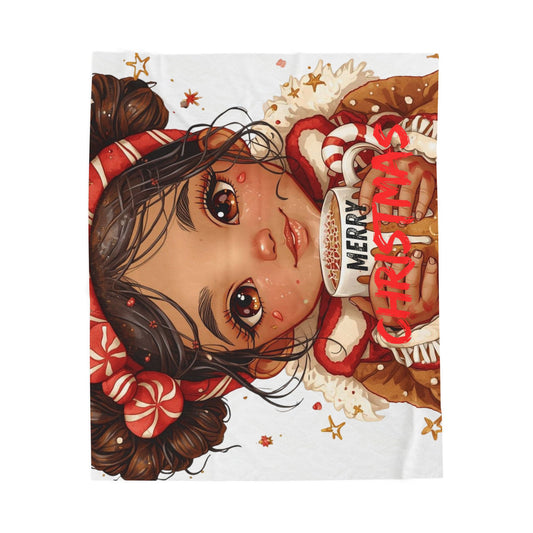 Holiday Plush Blanket ‘Merry Christmas’ Velveteen Throw(White)