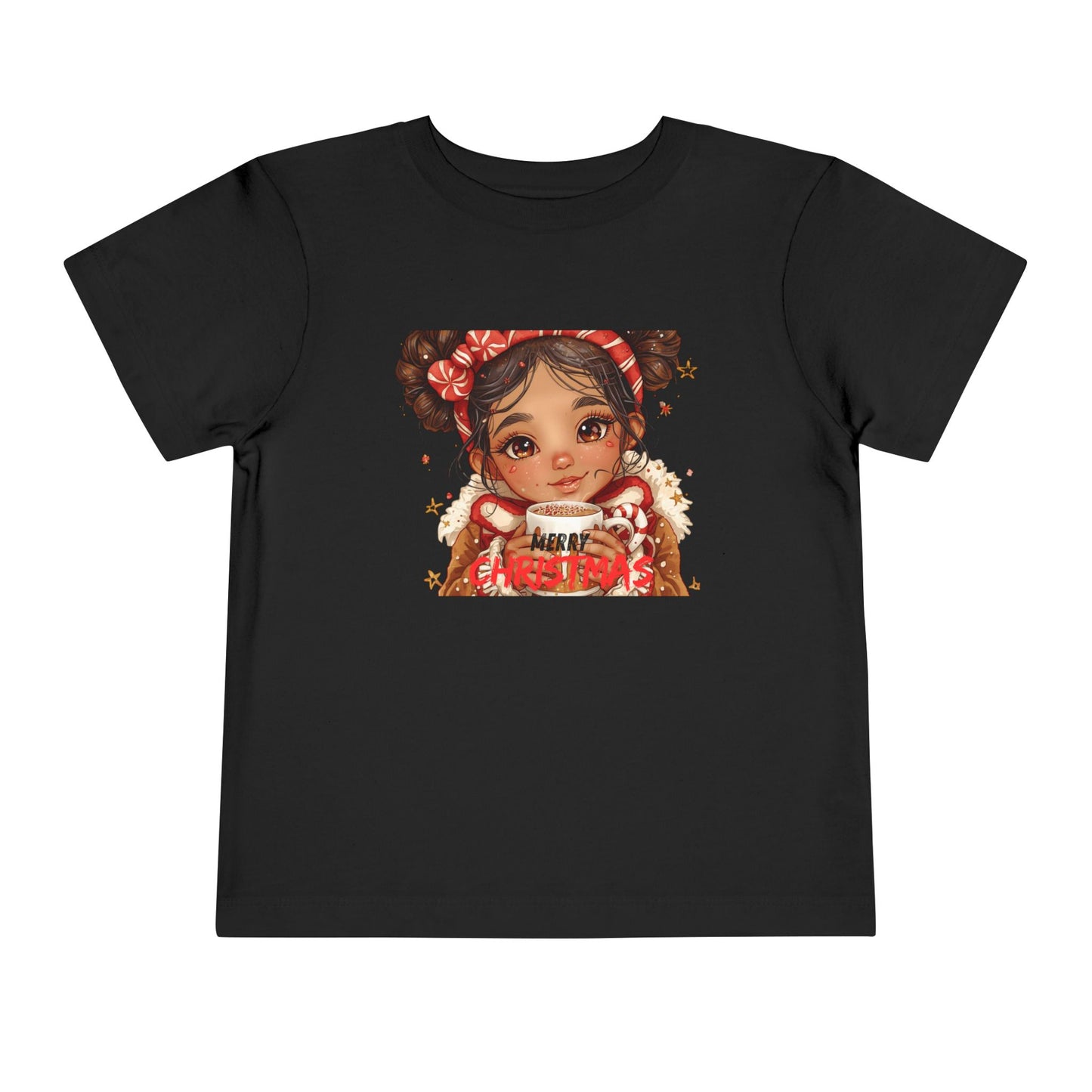 Toddler Tee — Cute Girl Holding Hot Cocoa Illustration (Holiday Cozy Kids Shirt)