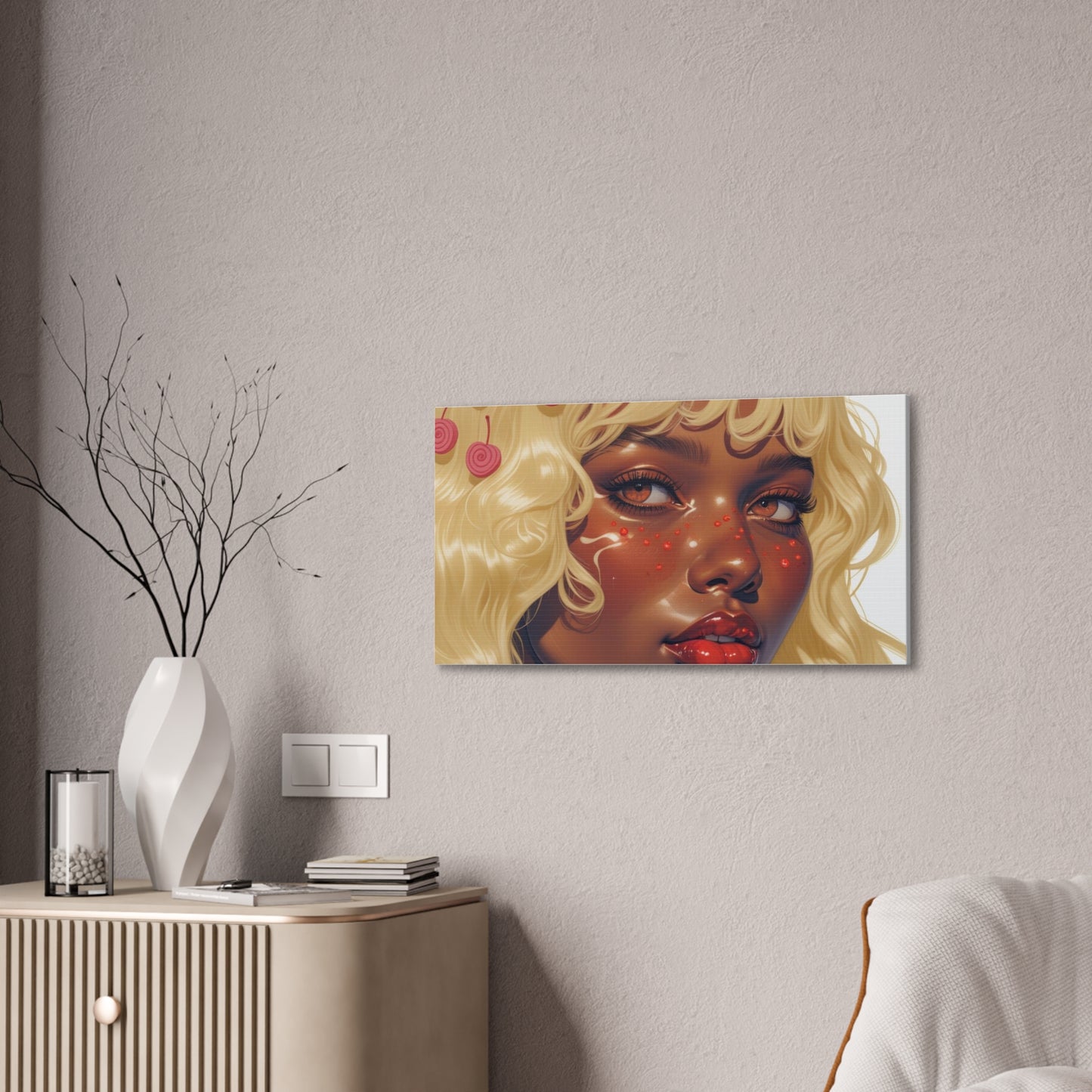 Art Canvas Print — Blonde Cherry Girl Wall Art